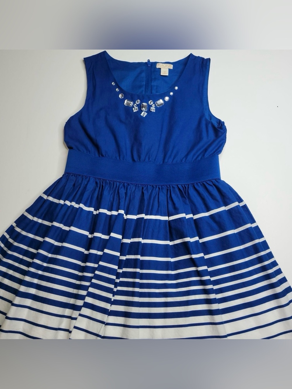 Girls The Children’s Place Striped Dress Navy Blue White Rhinestone Size 10 - Picture 2 of 10